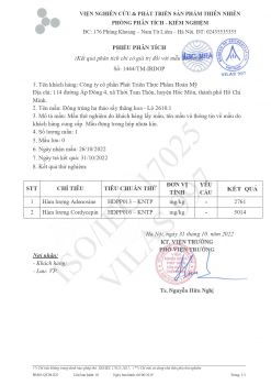 Chứng nhận kiểm nghiệm sản phẩm của Viện Nghiên cứu & Phát triển sản phẩm thiên nhiên (IRDOP) năm 2022